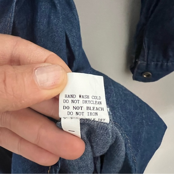 NWT Davi & Dani Denim Embroidered Shirt Dress Cotton Chambray Bird Pockets Small - Picture 9 of 15
